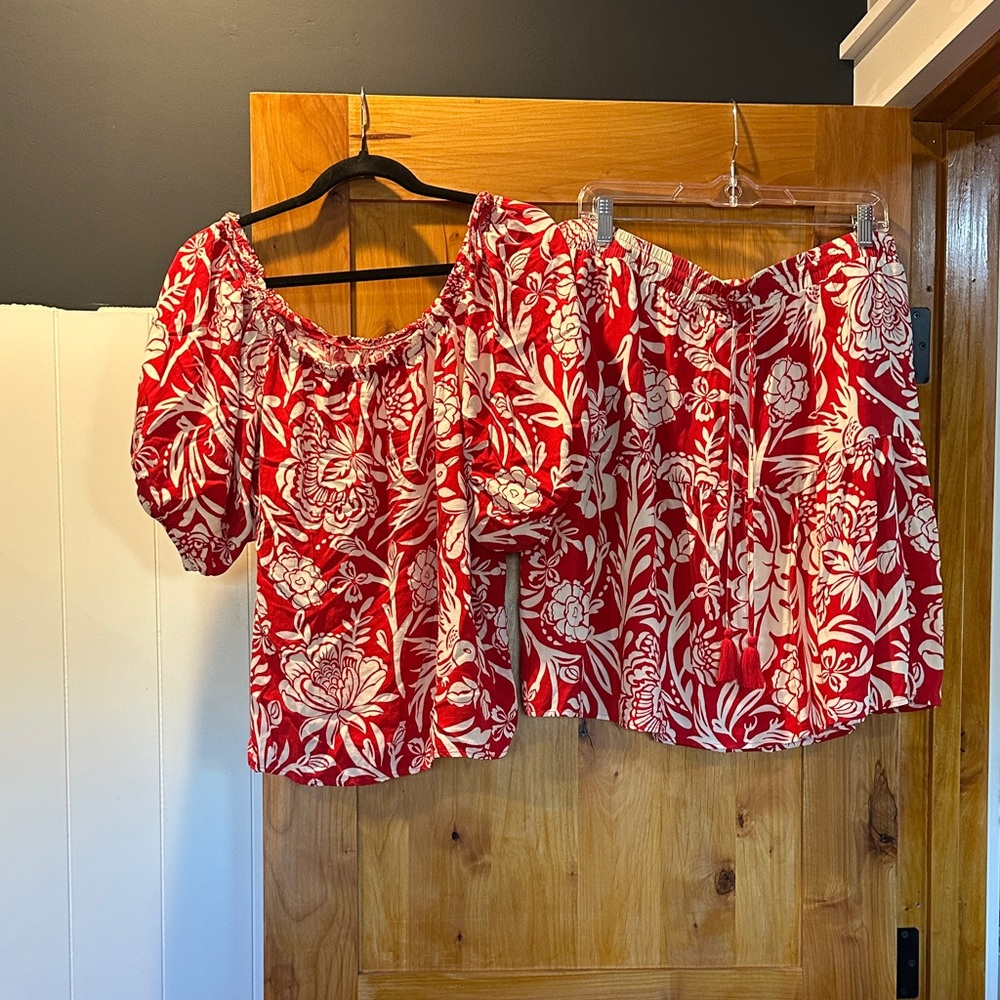 Knox Rose Floral Red Women's Top and Skirt